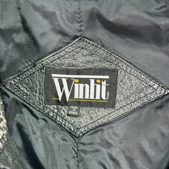 Vintage Winlit Grey Black Wool Leather Jacket Size 11/12 - Picture 7 of 12